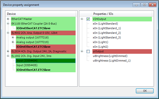 Dialog: Device property assignment
